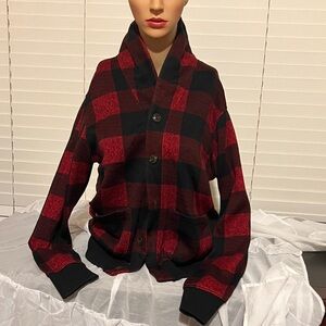Old Navy Red and Black Plaid Bomber Jacket